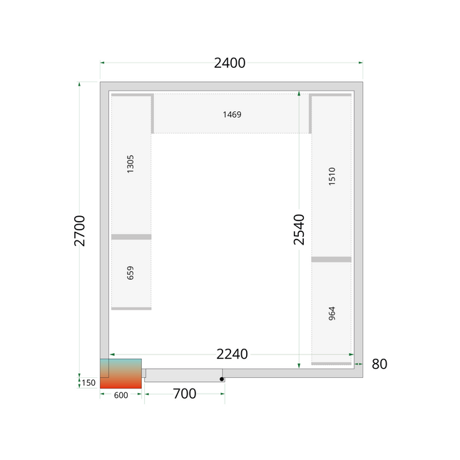 Kølerumspaneler 80 mm - CR 240x270x212 NF